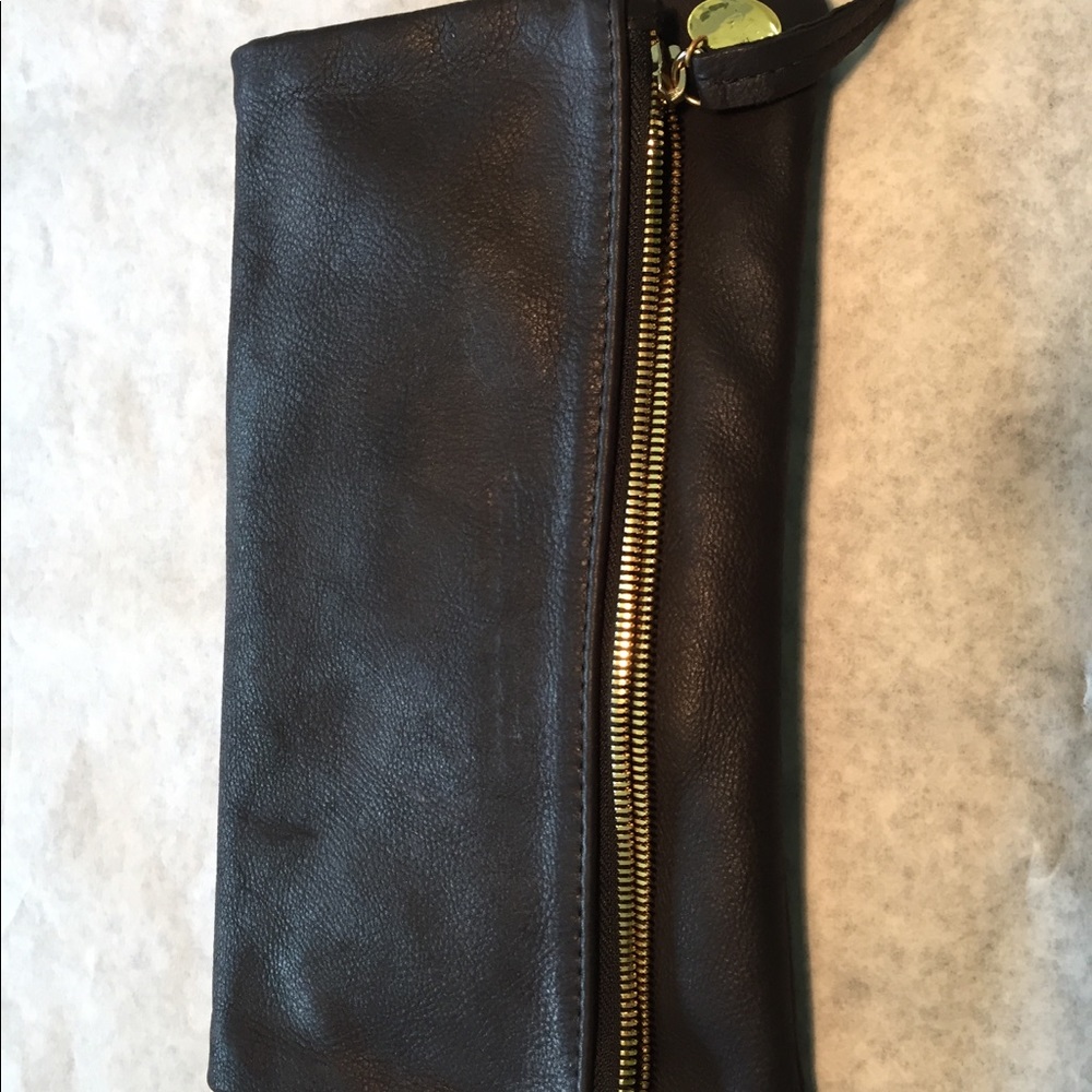 Claire V waxed suede fold over clutch